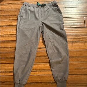 Figs Women’s Yola Skinny Joggers, Gray with Teal Drawstring